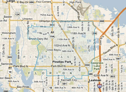 Map of Pinellas Park Florida - Pinellas Park MLS homes for sale